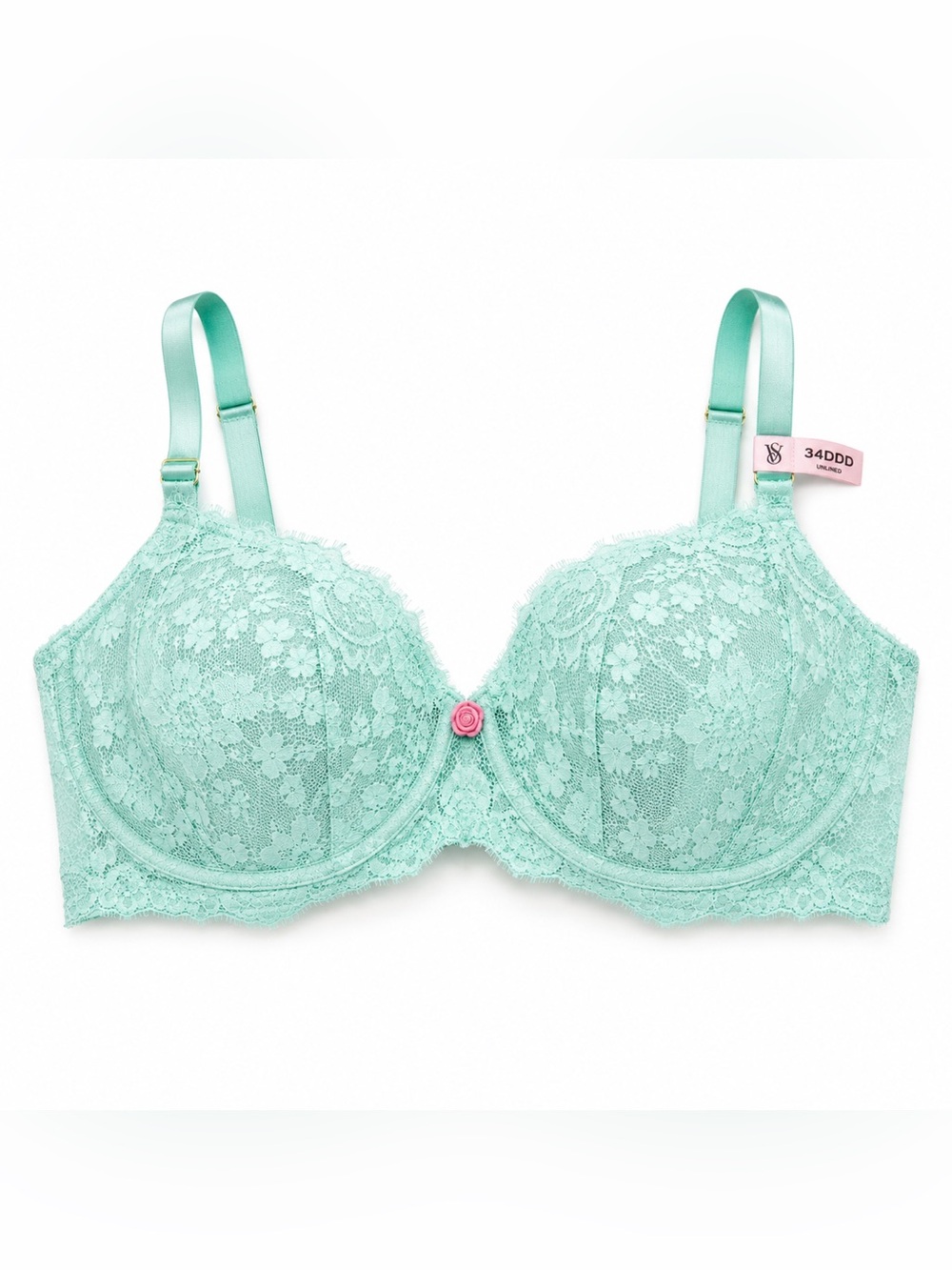 Victoria’s Secret Unlined Demi Bra size 34DDD New Mint Lace Floral Underwire